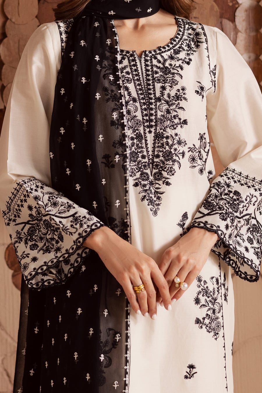 Pearl White Embroided Three piece stitched dress