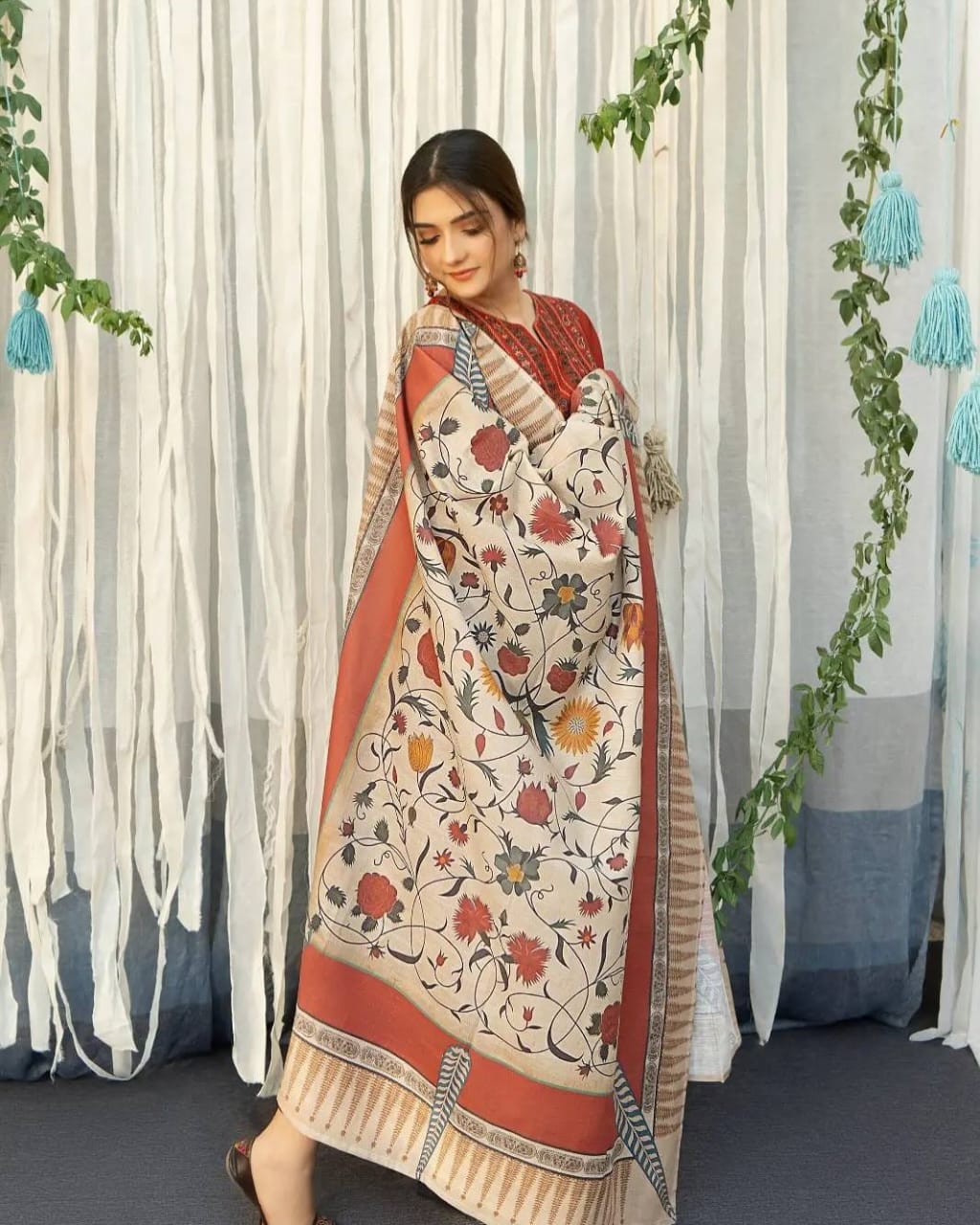 Aayat with shawl  fully embroidered dress