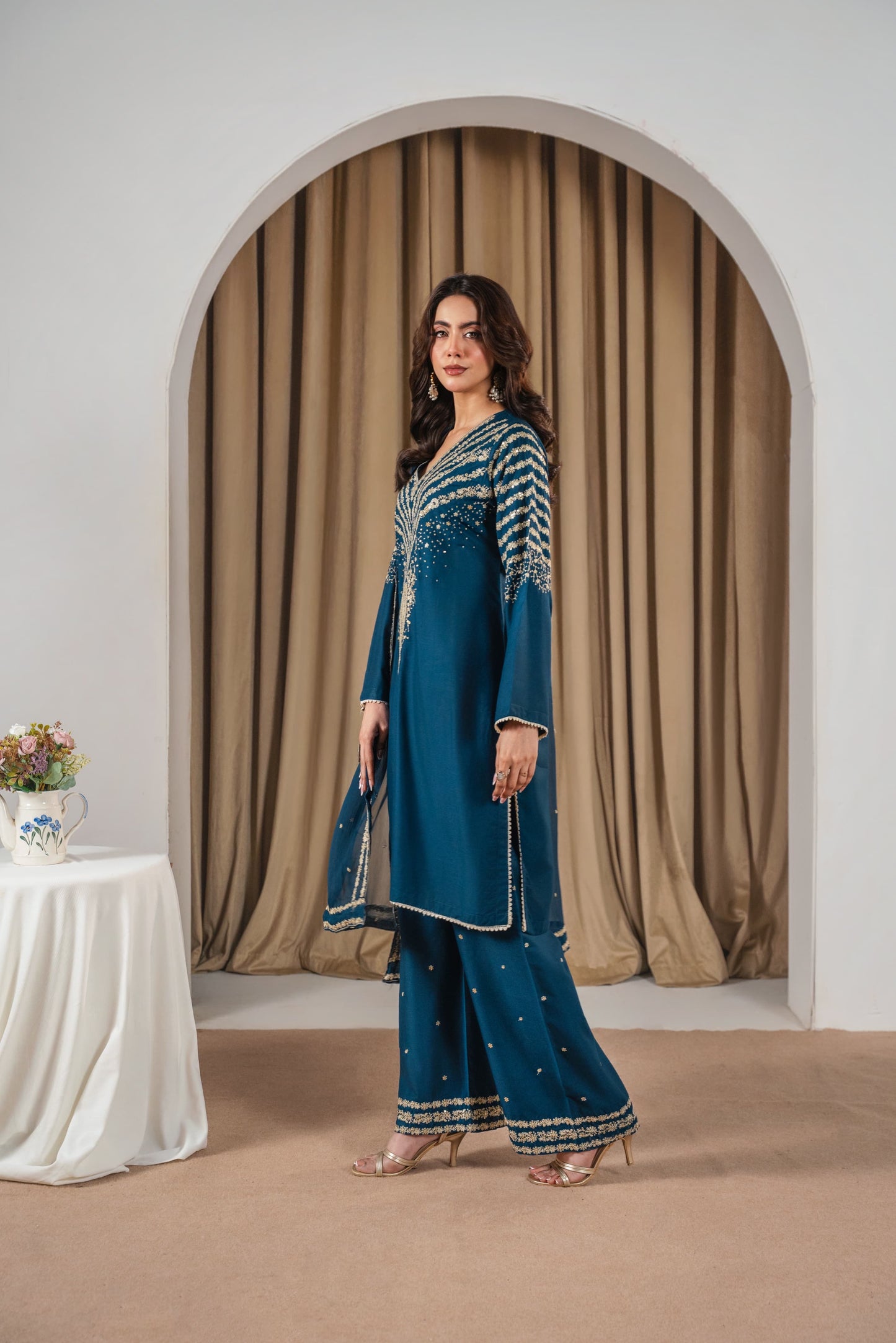 Zinc Peacock Embroidered 3PC