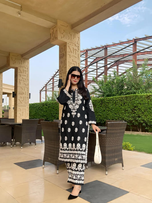 Black stitched Indian co ord set
