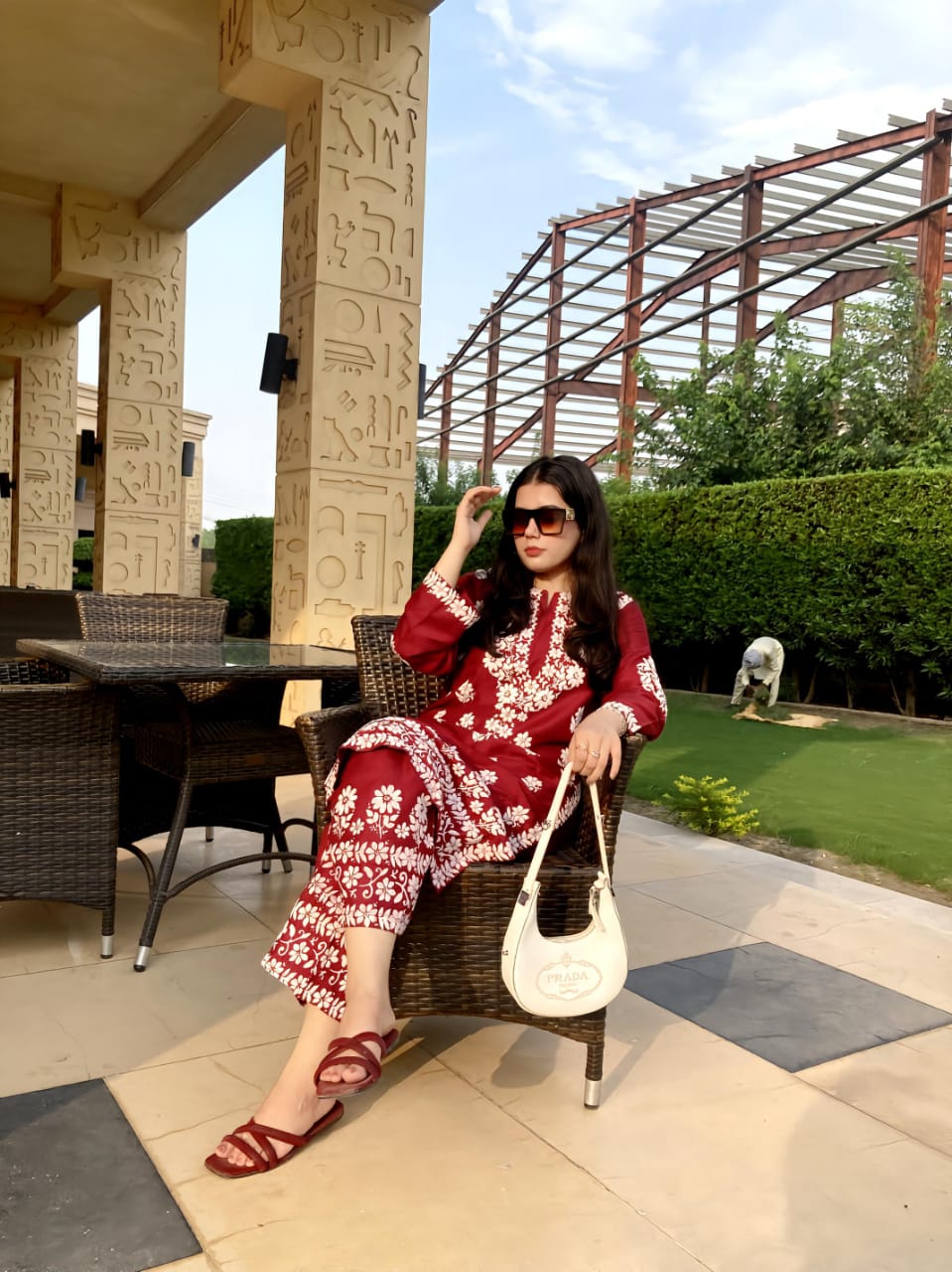 Maroon stitched Indian co ord set