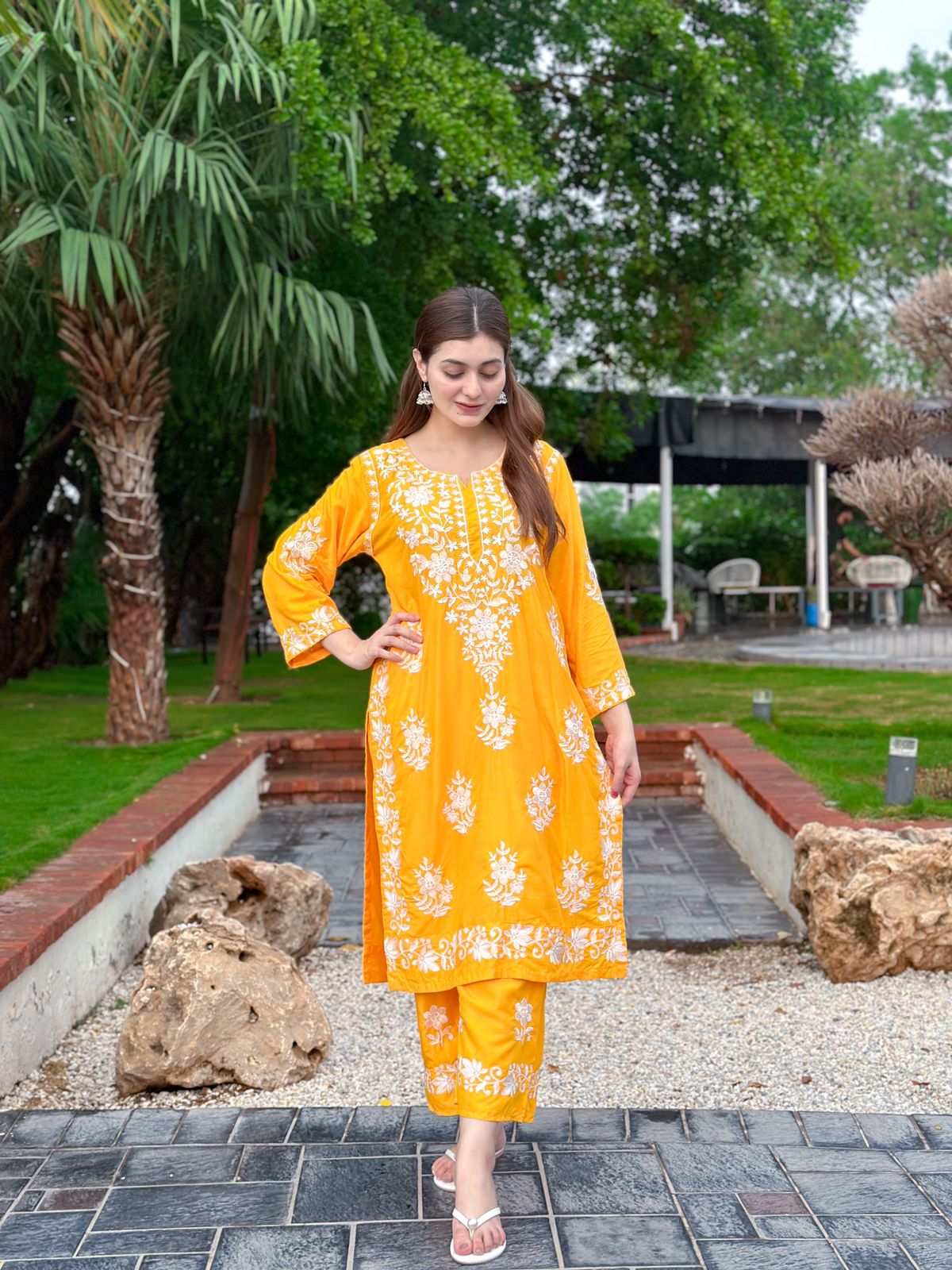 Mustard stitched Indian co ord set