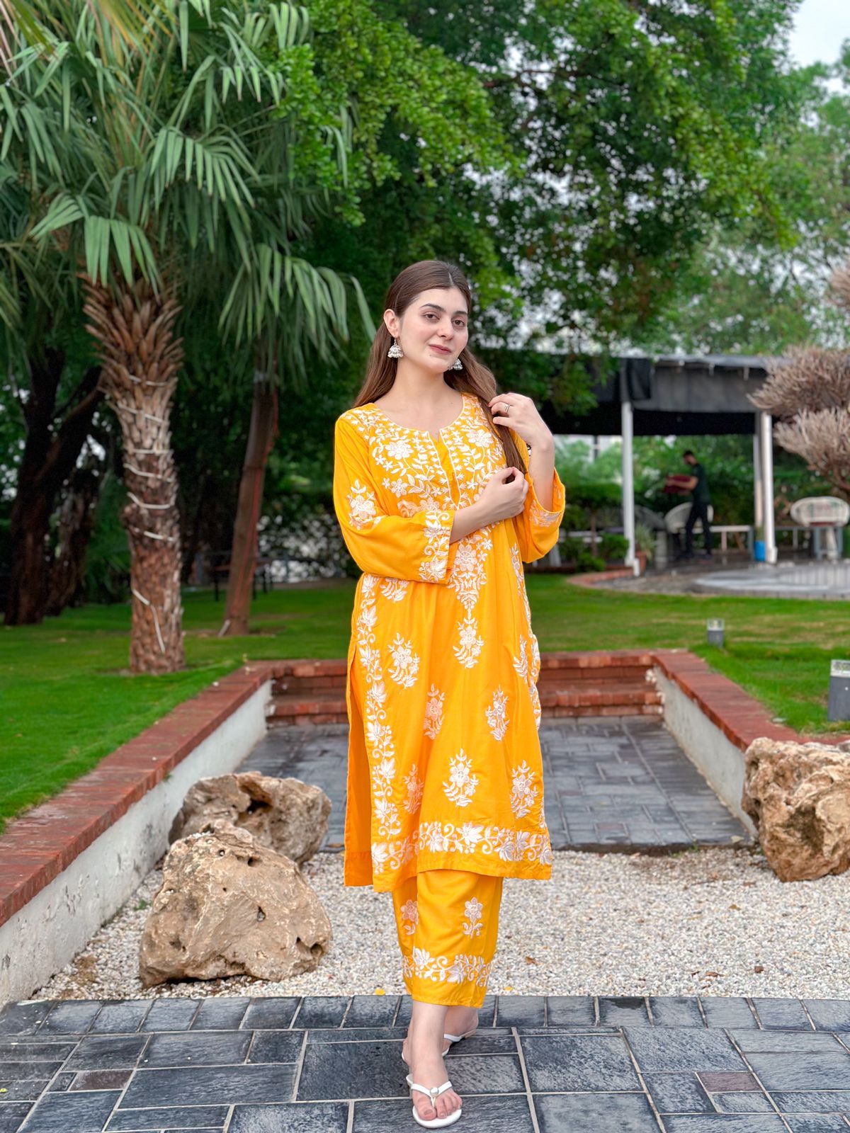 Mustard stitched Indian co ord set