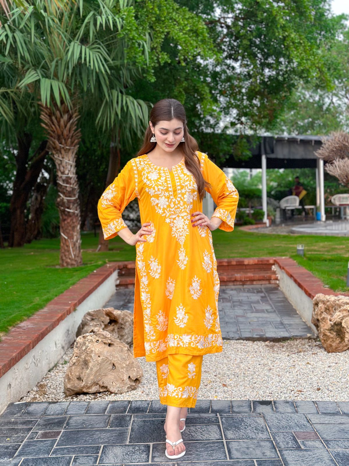 Mustard stitched Indian co ord set