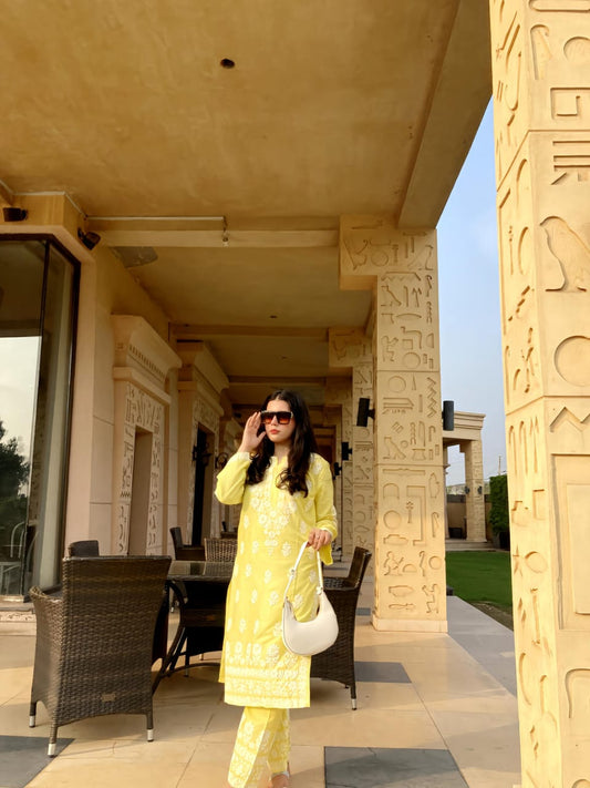 Yellow stitched Indian co ord set