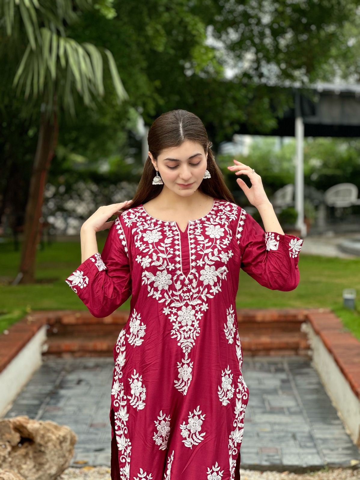 Maroon stitched Indian co ord set