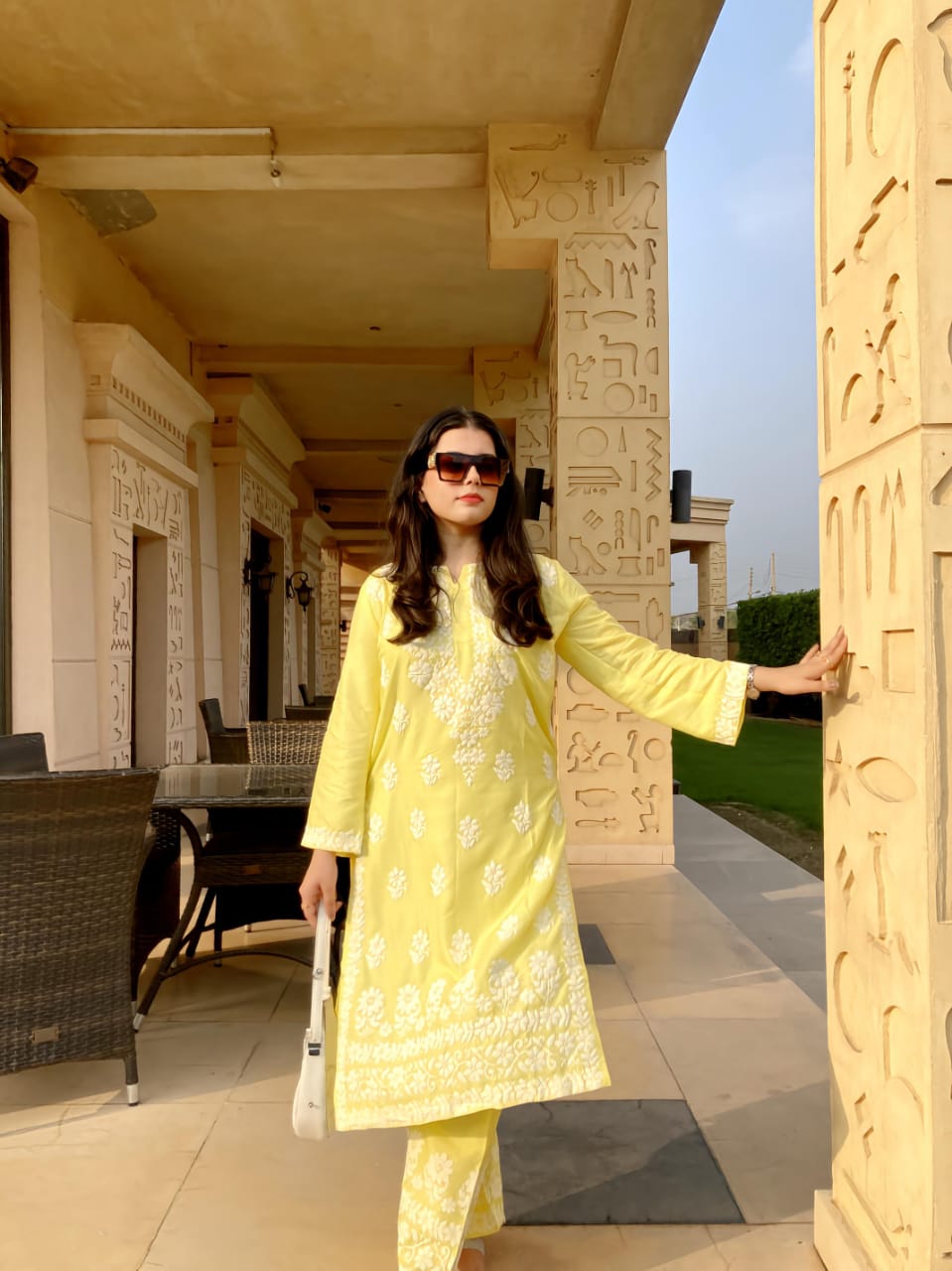 Yellow stitched Indian co ord set