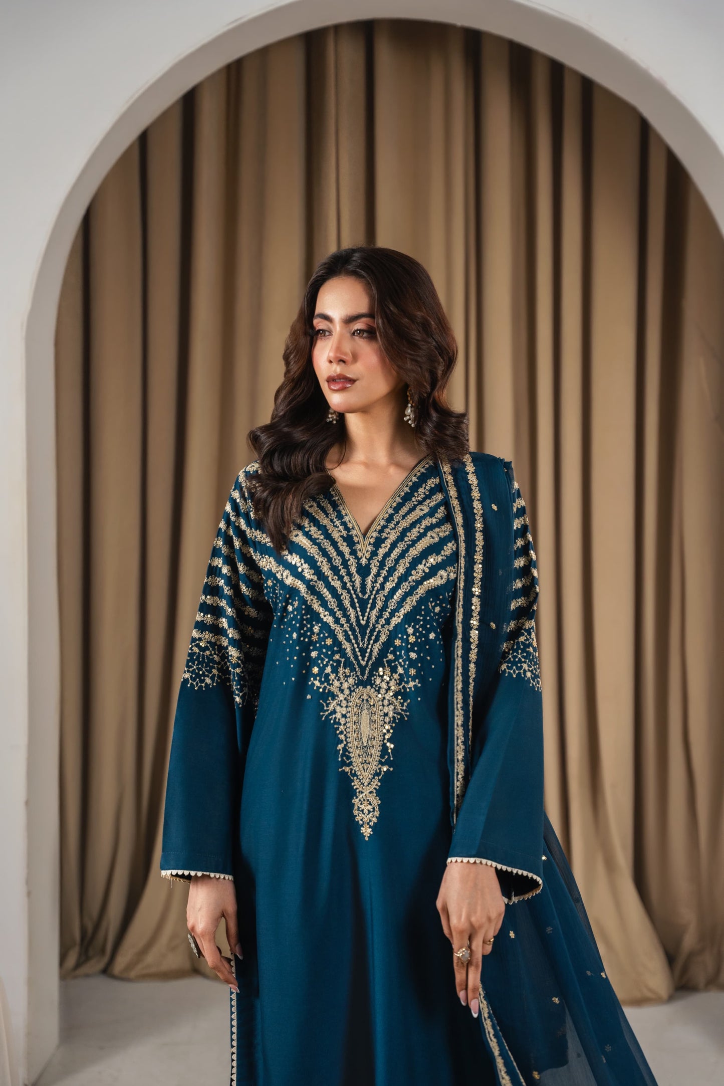 Zinc Peacock Embroidered 3PC