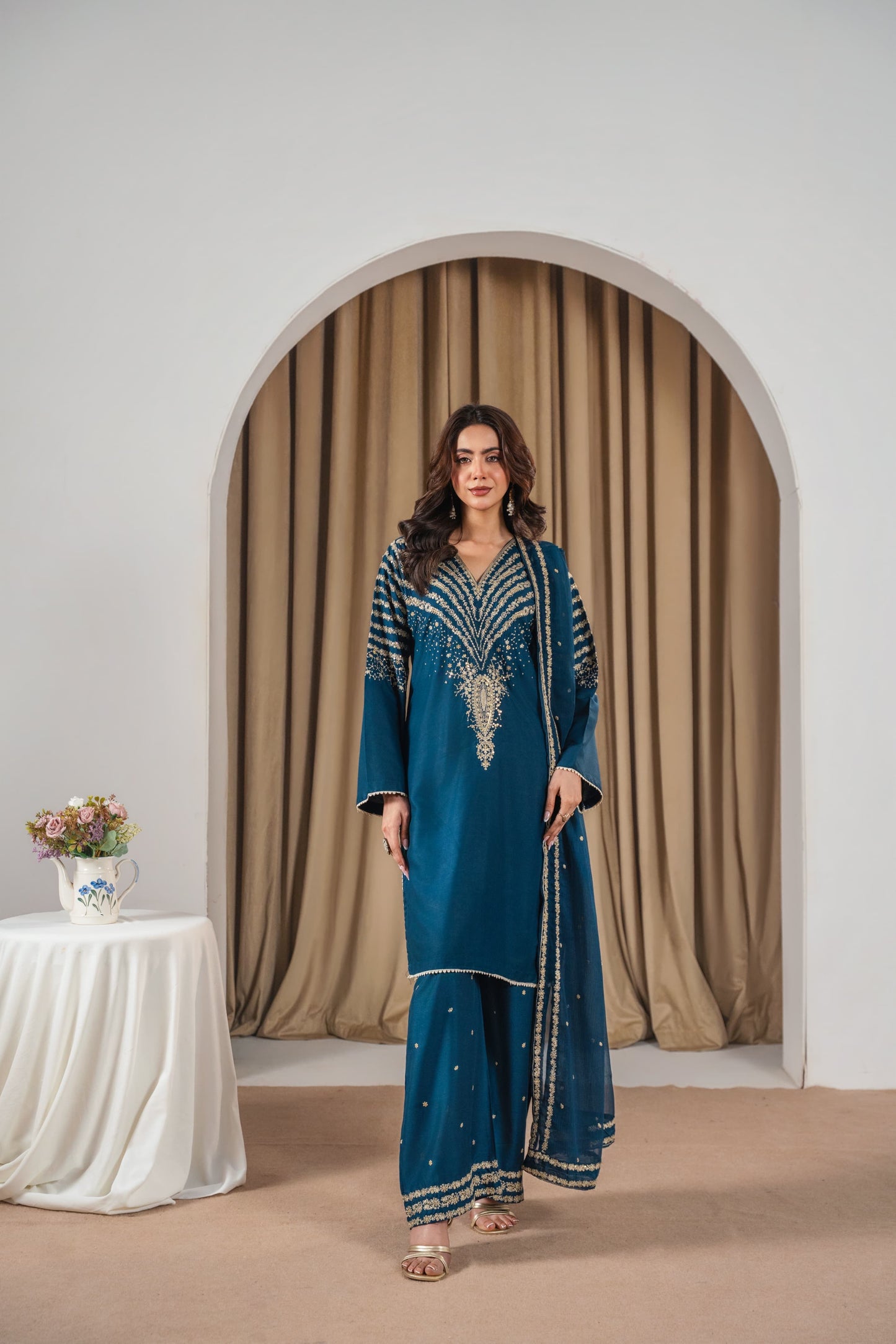 Zinc Peacock Embroidered 3PC