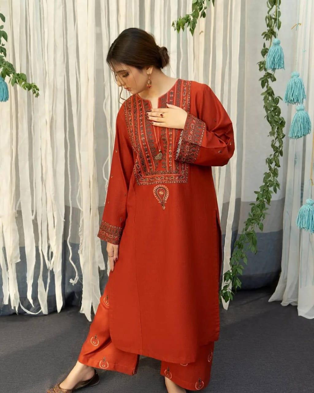 Aayat with shawl  fully embroidered dress