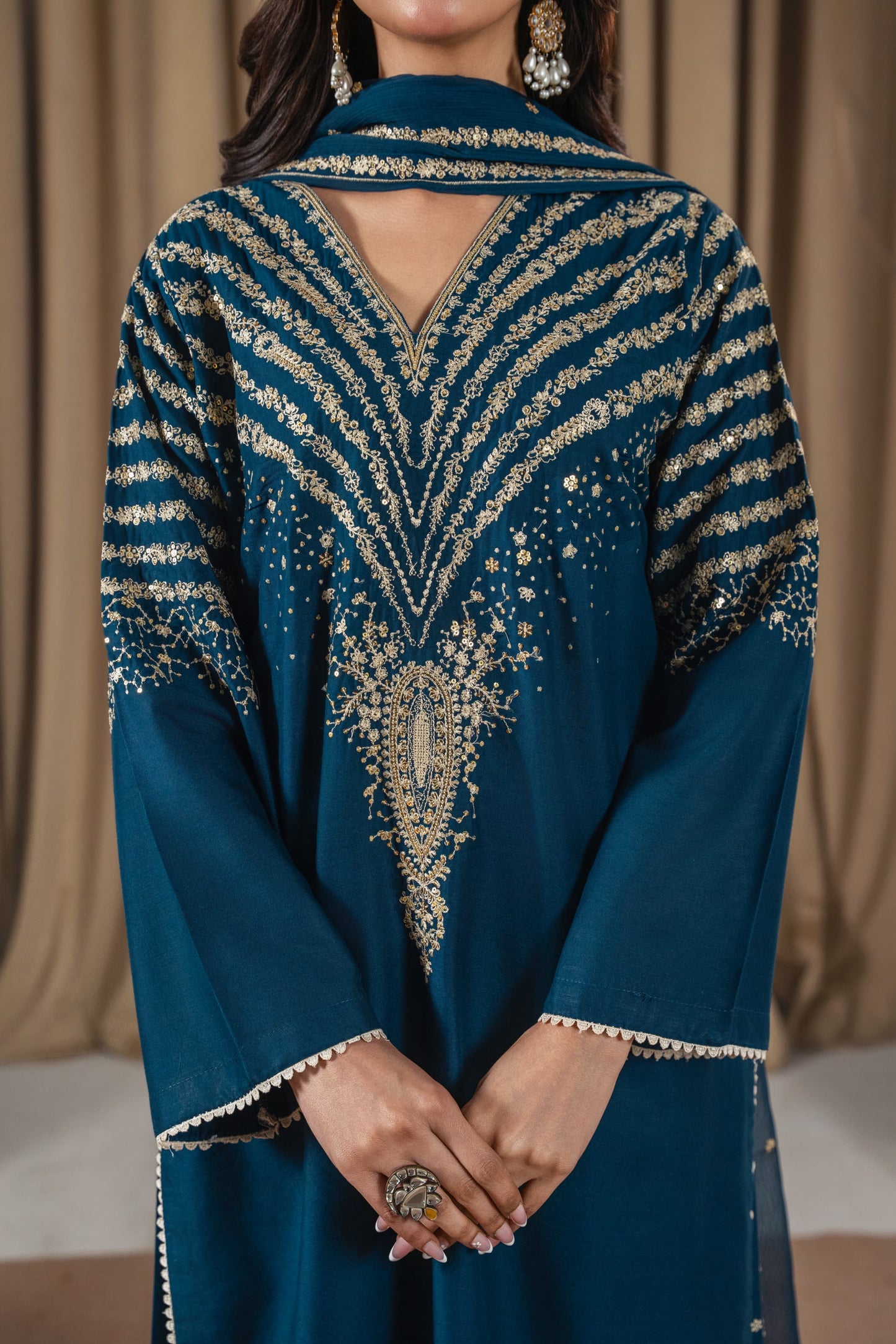 Zinc Peacock Embroidered 3PC
