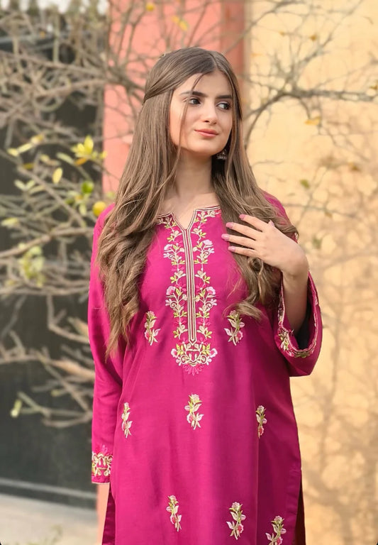 Aangan (floral)  fully embroidered dress