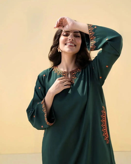 Afreen embroidered shirt with plain trousers