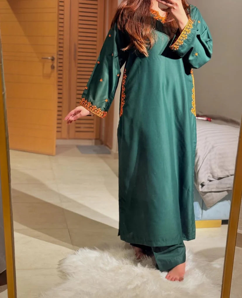 Afreen embroidered shirt with plain trousers