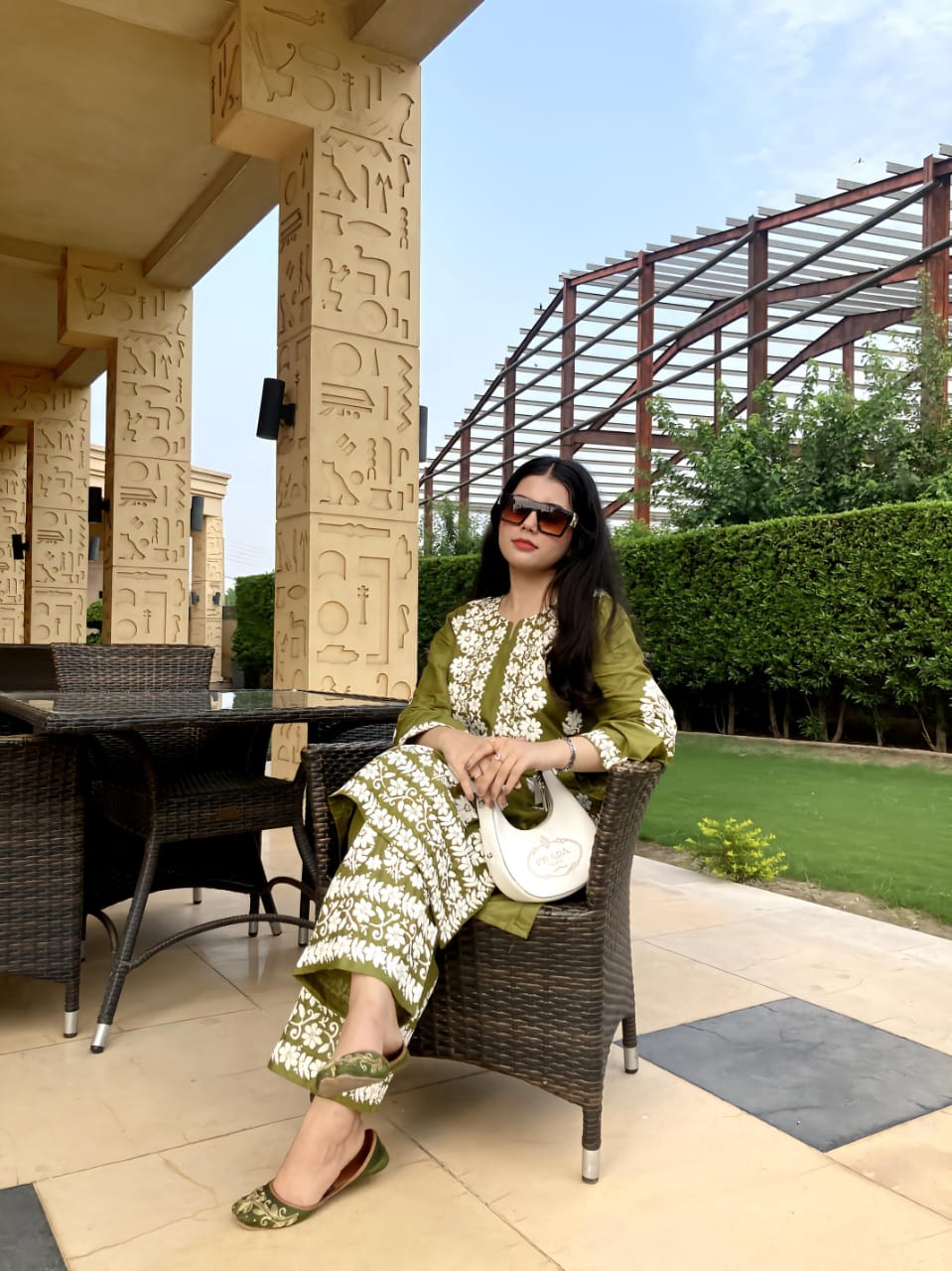 Olive Green stitched Indian co ord set