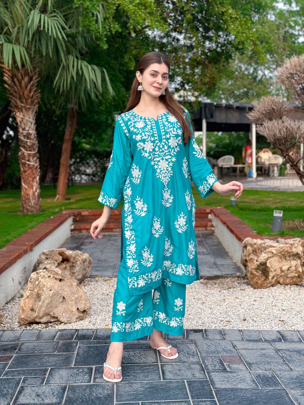 Sea Green stitched Indian co ord set