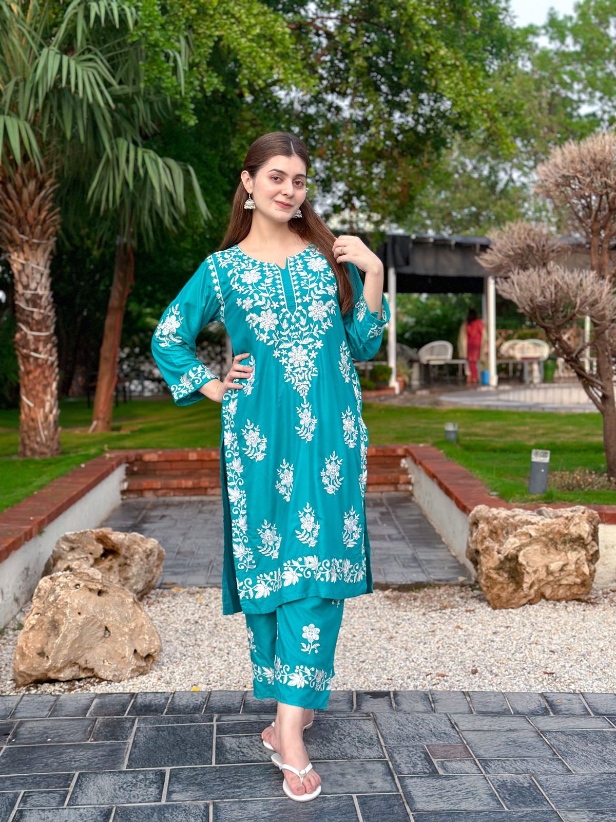 Sea Green stitched Indian co ord set