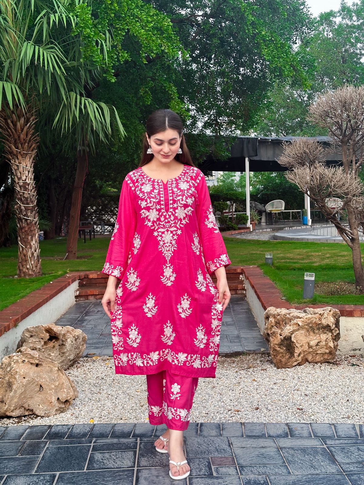 Pink stitched Indian co ord set