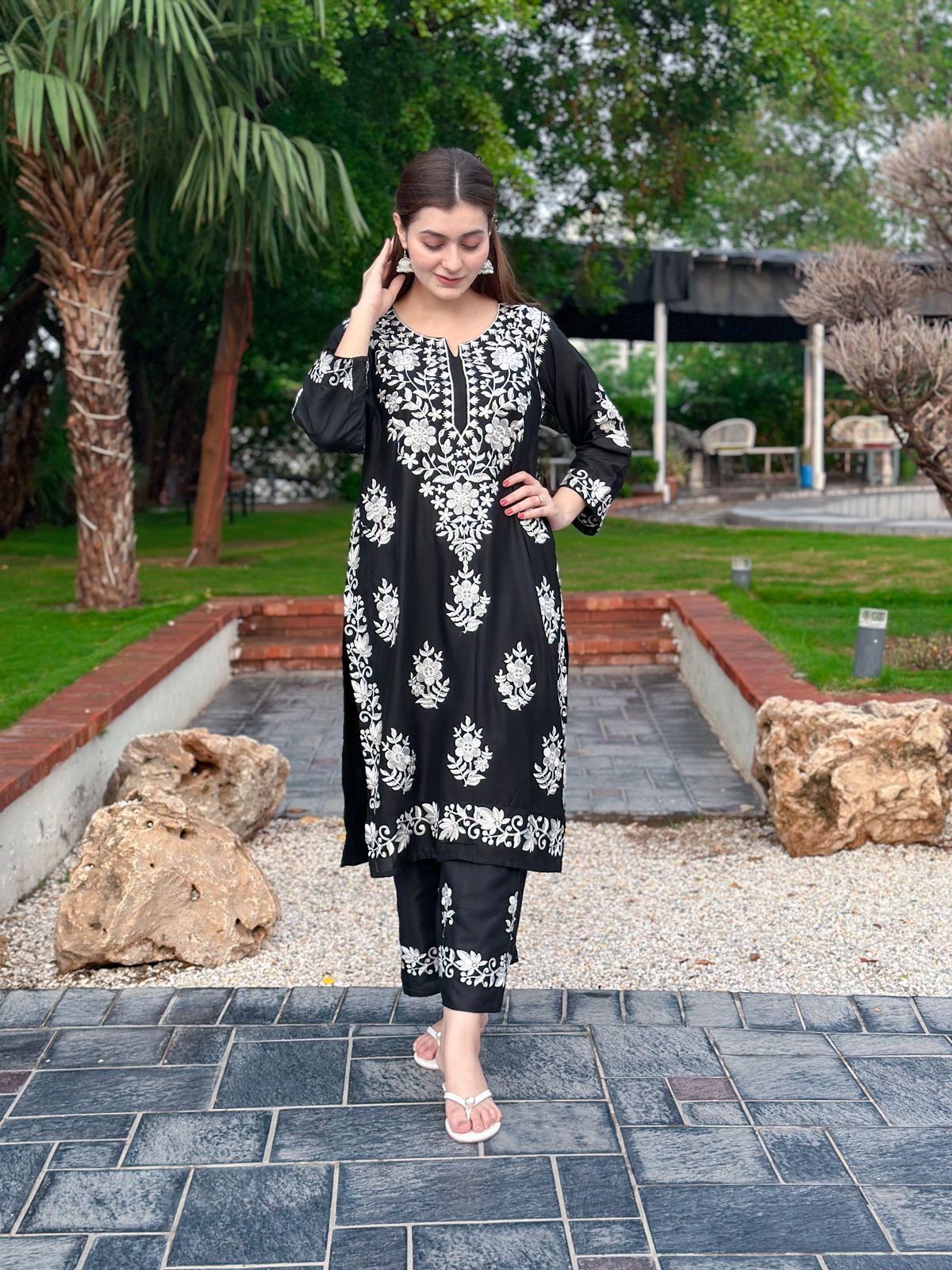 Black stitched Indian co ord set