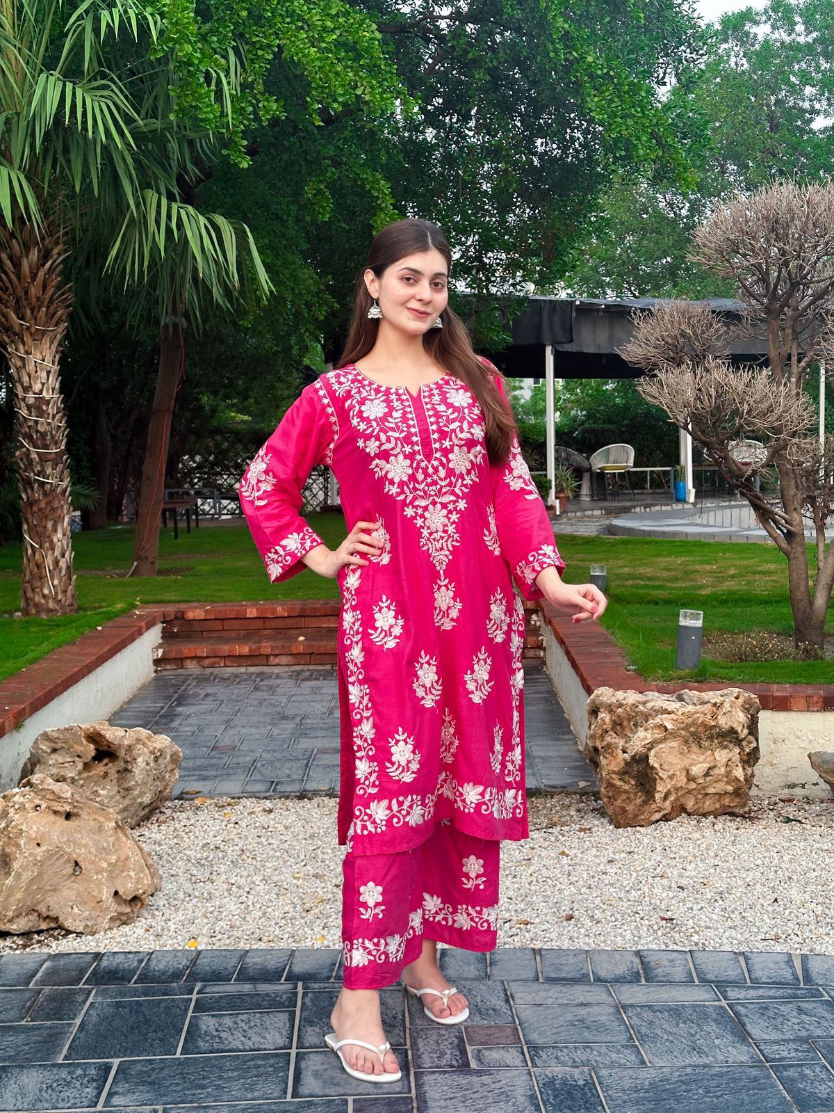 Pink stitched Indian co ord set