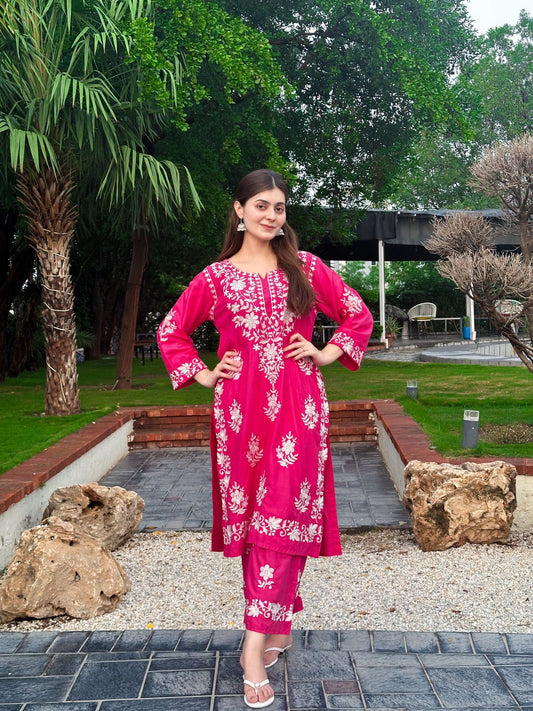Pink stitched Indian co ord set