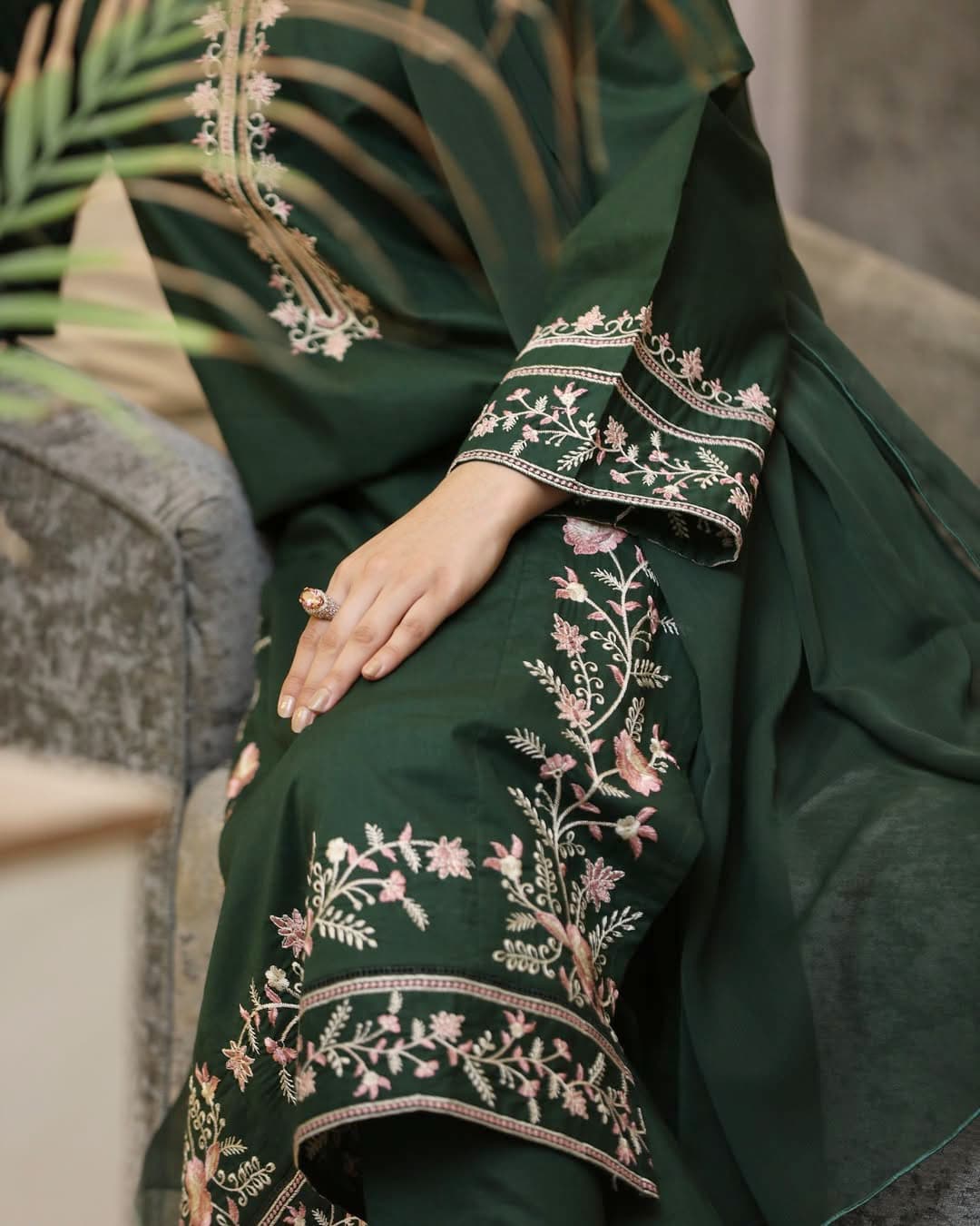 Adaab embroidered shirt with plain trousers dress