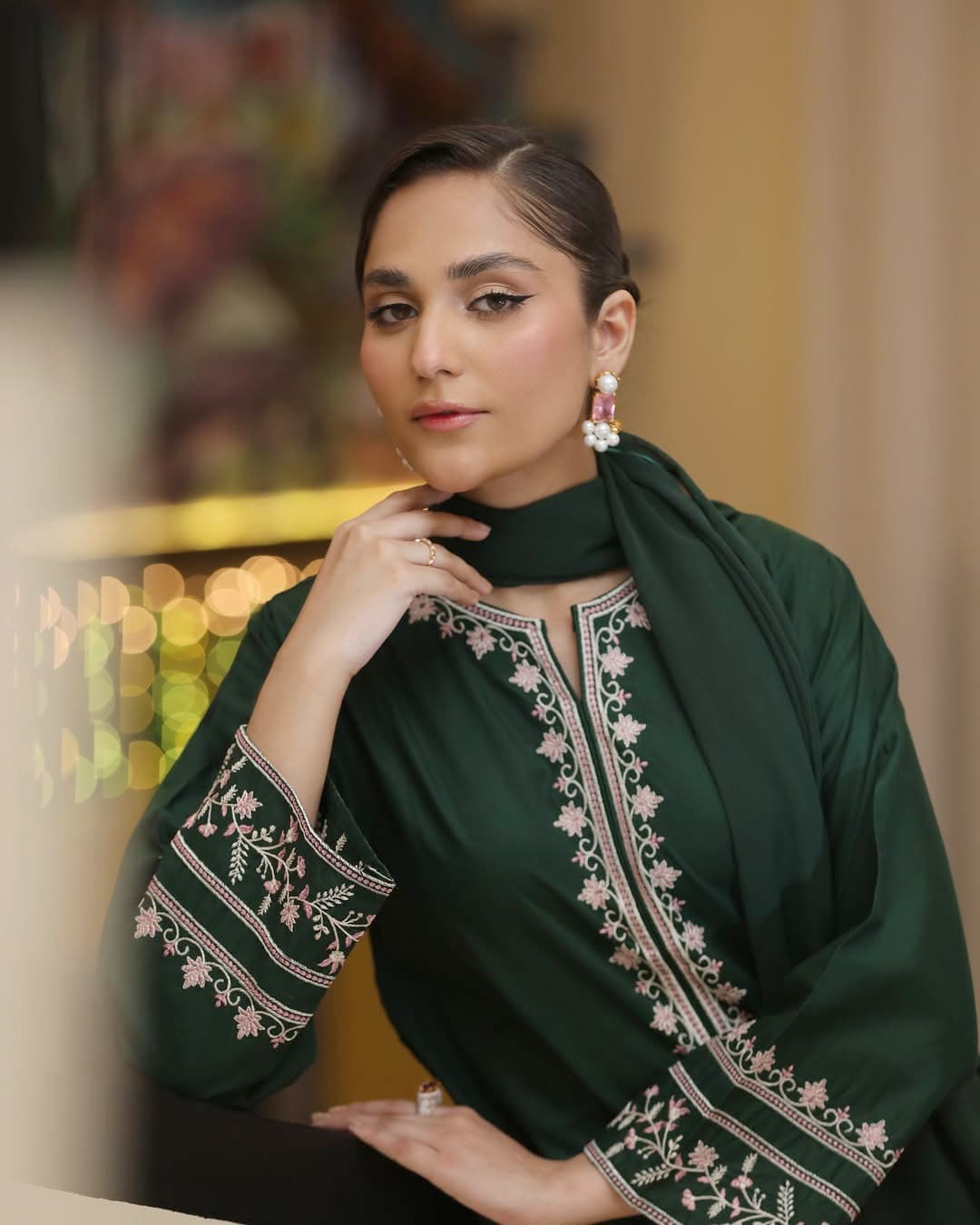 Adaab embroidered shirt with plain trousers dress