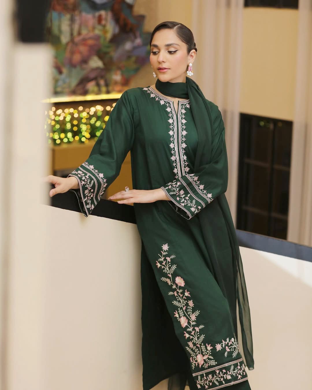 Adaab embroidered shirt with plain trousers dress