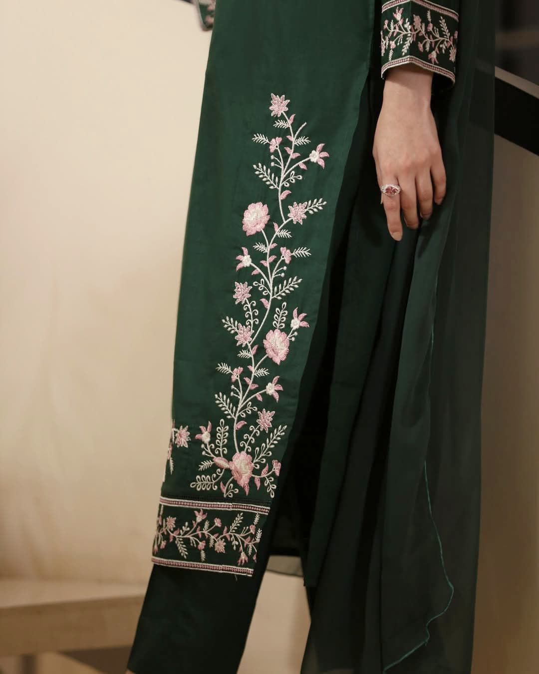 Adaab embroidered shirt with plain trousers dress
