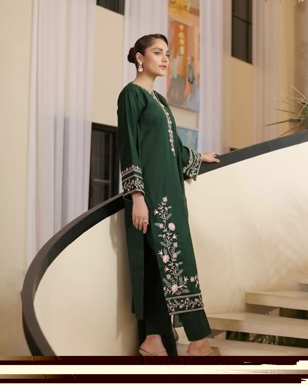 Adaab embroidered shirt with plain trousers dress