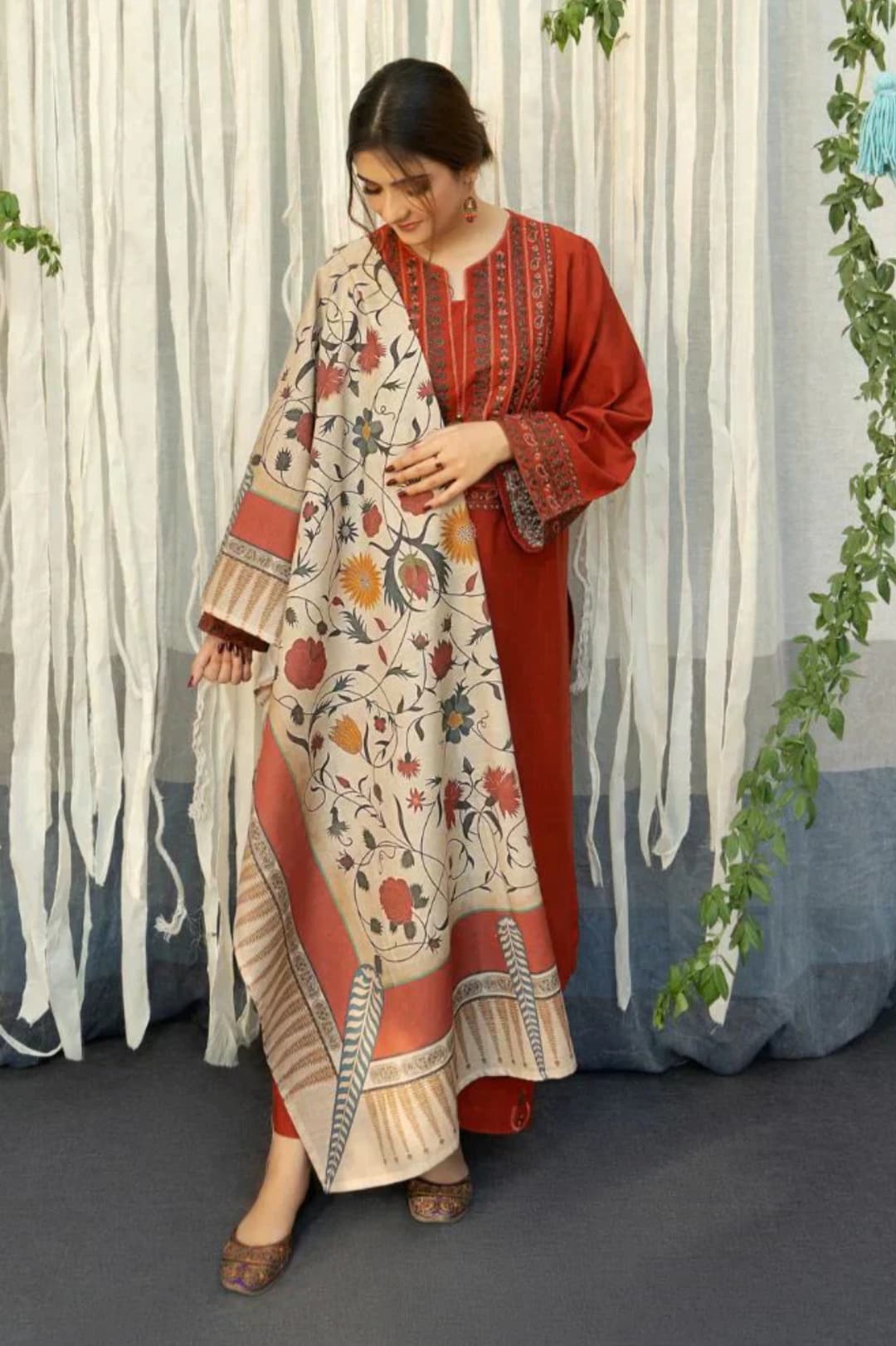Aayat with shawl  fully embroidered dress