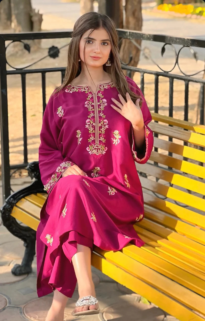 Aangan (floral)  fully embroidered dress