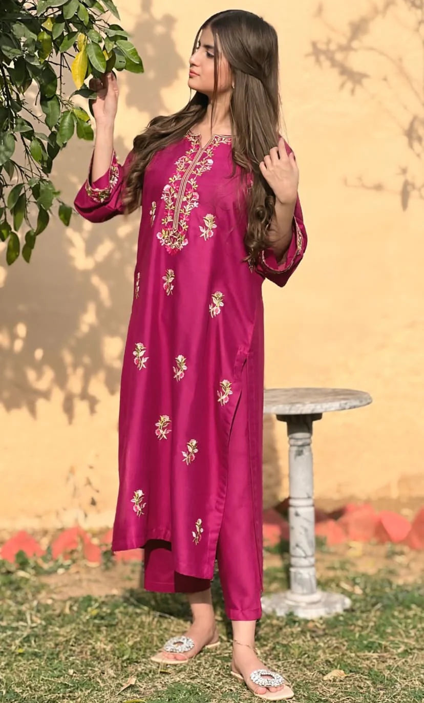 Aangan (floral)  fully embroidered dress