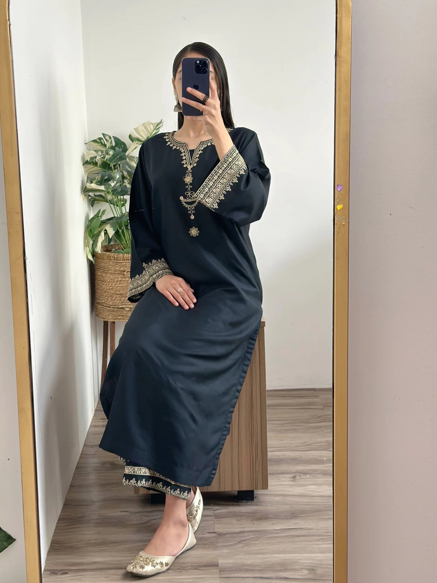 Iris black stitched fully embroidered dress