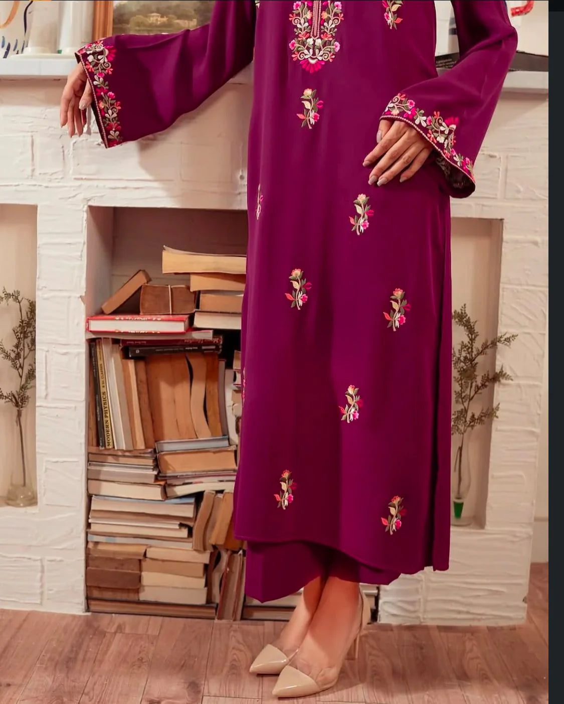 Aangan (floral)  fully embroidered dress