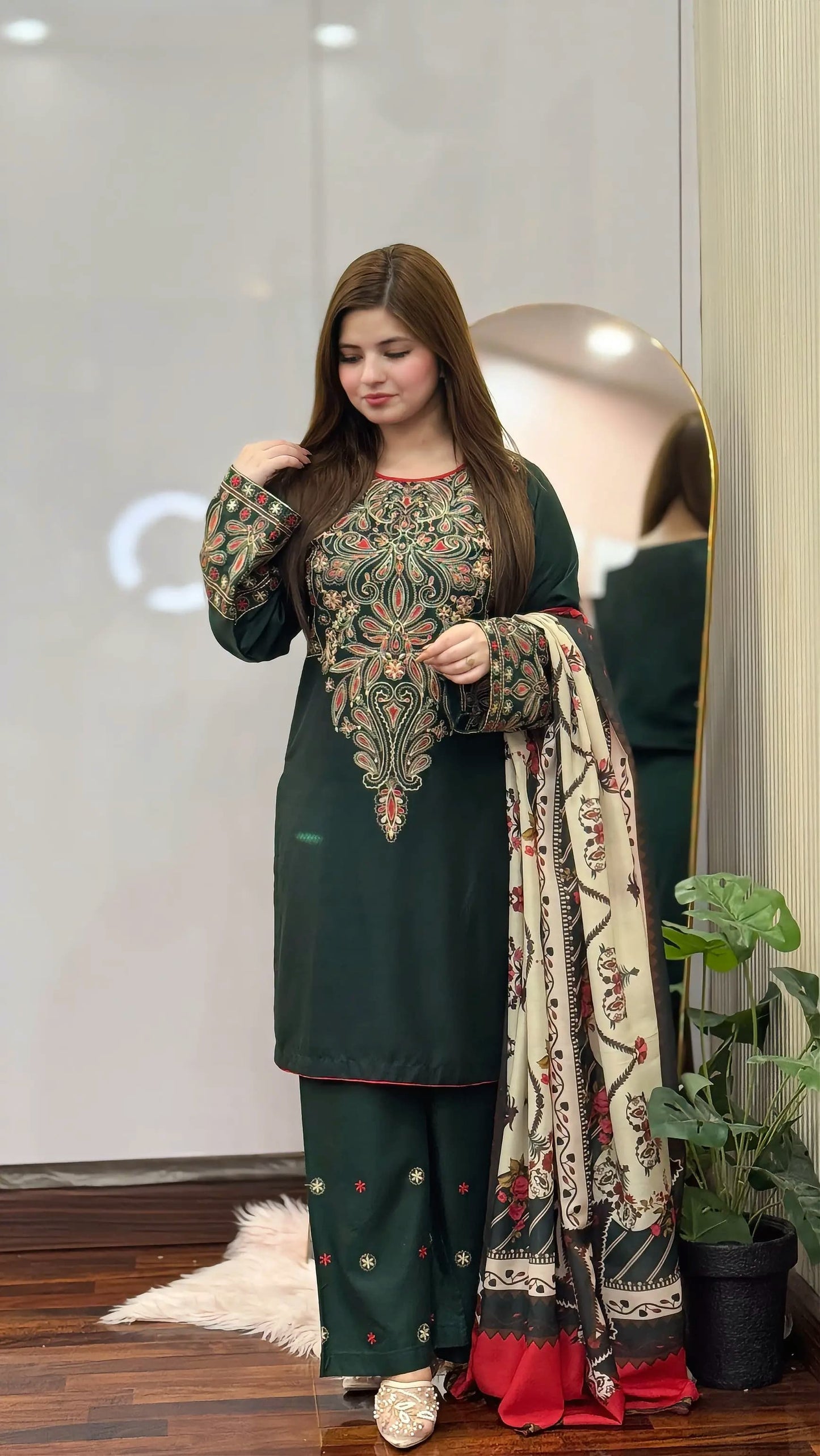 Dinar Embroidered Three piece dress
