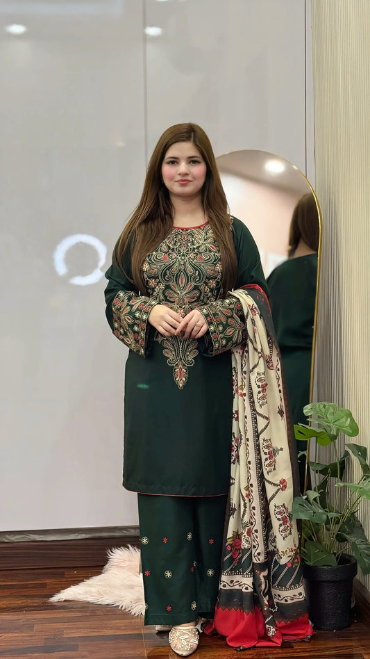 Dinar Embroidered Three piece dress