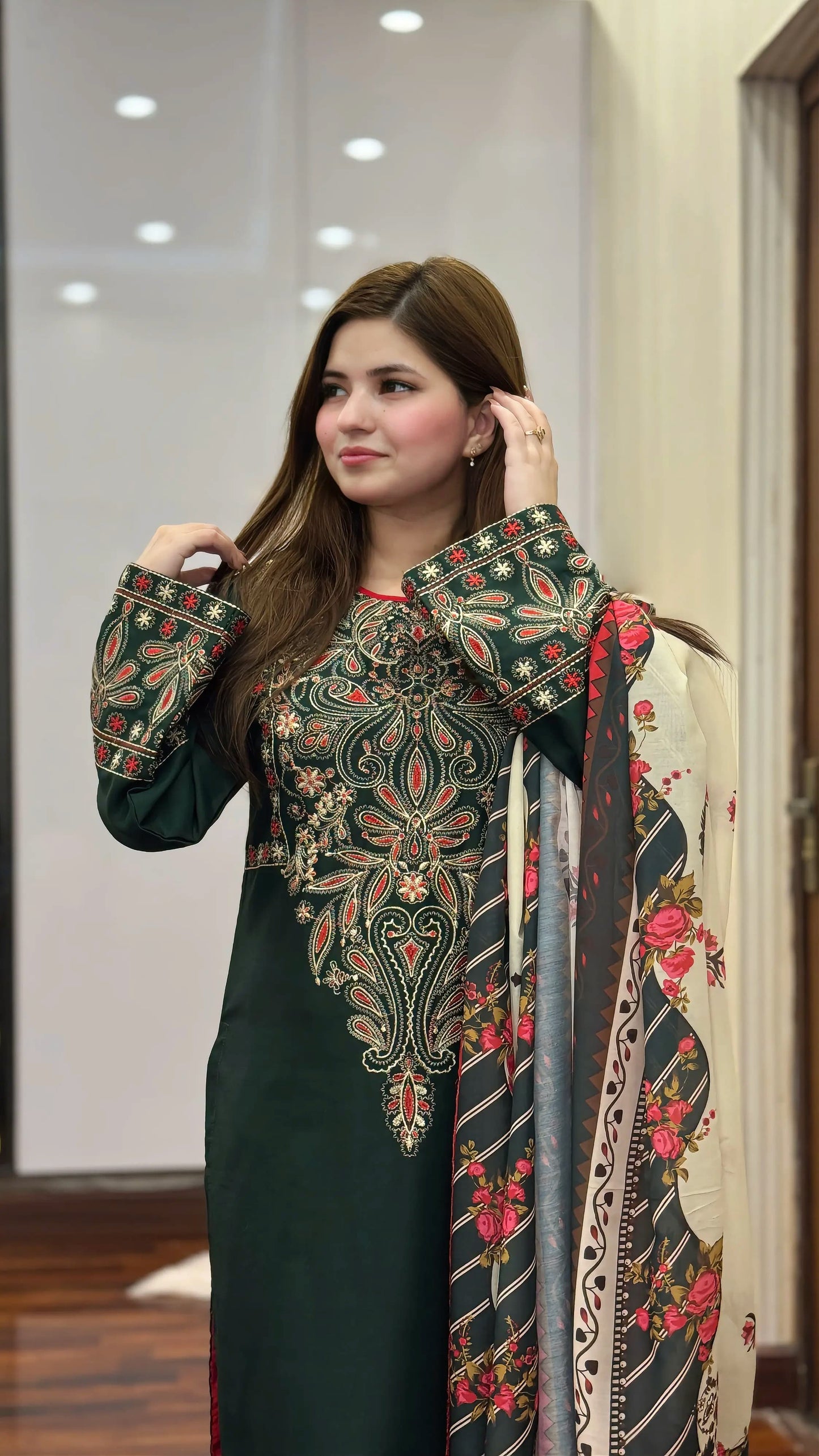 Dinar Embroidered Three piece dress