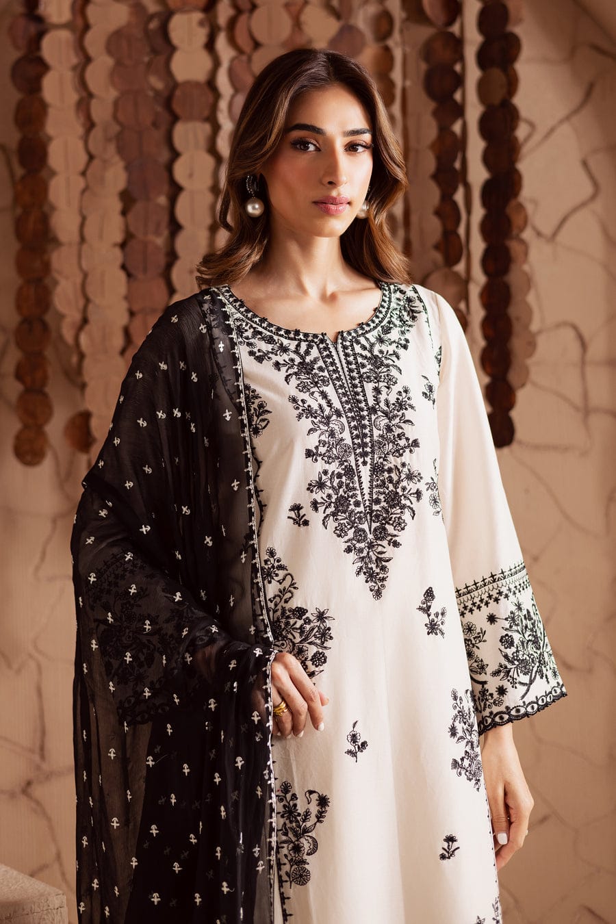 Pearl White Embroided Three piece stitched dress