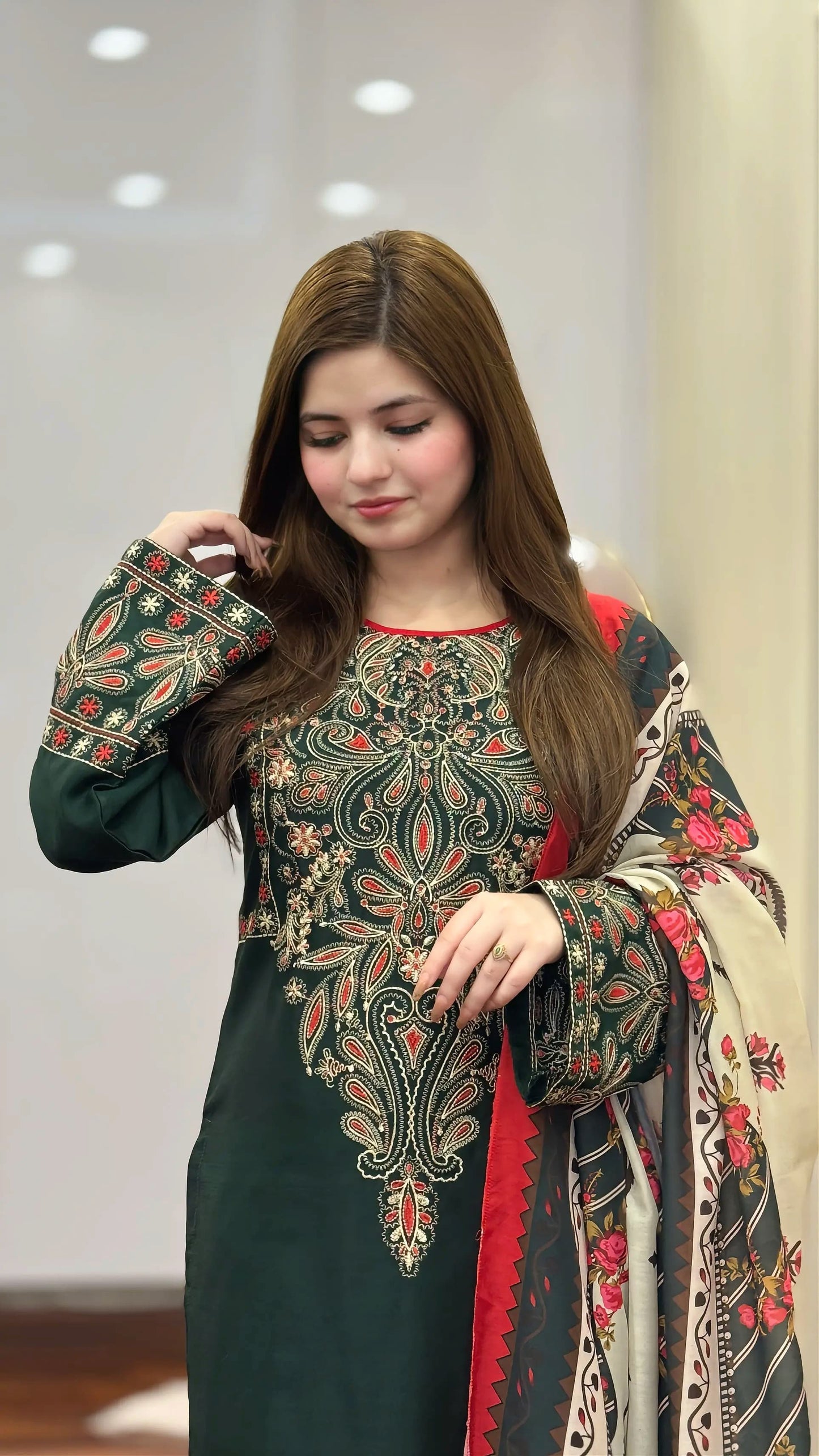 Dinar Embroidered Three piece dress