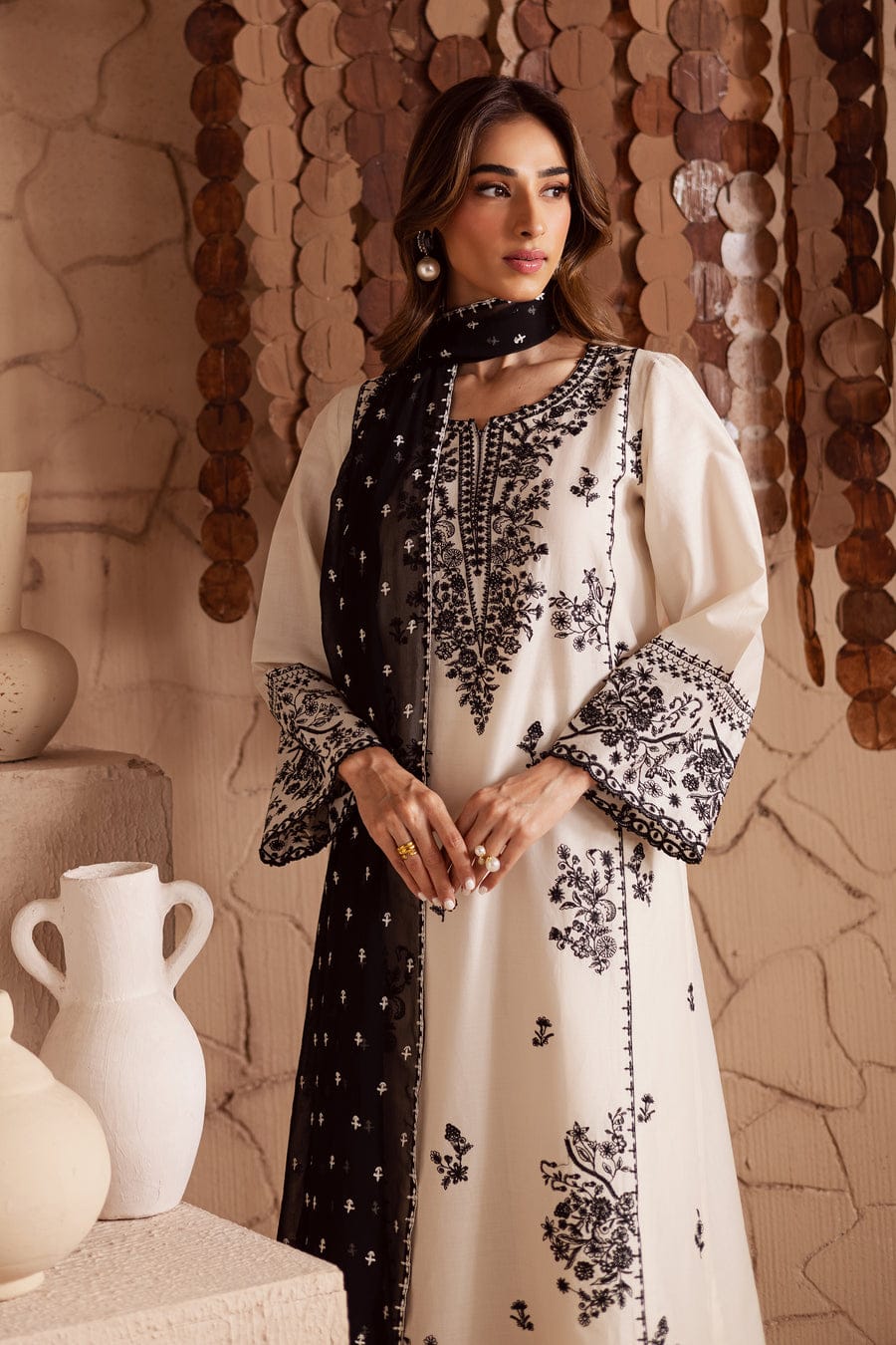 Pearl White Embroided Three piece stitched dress