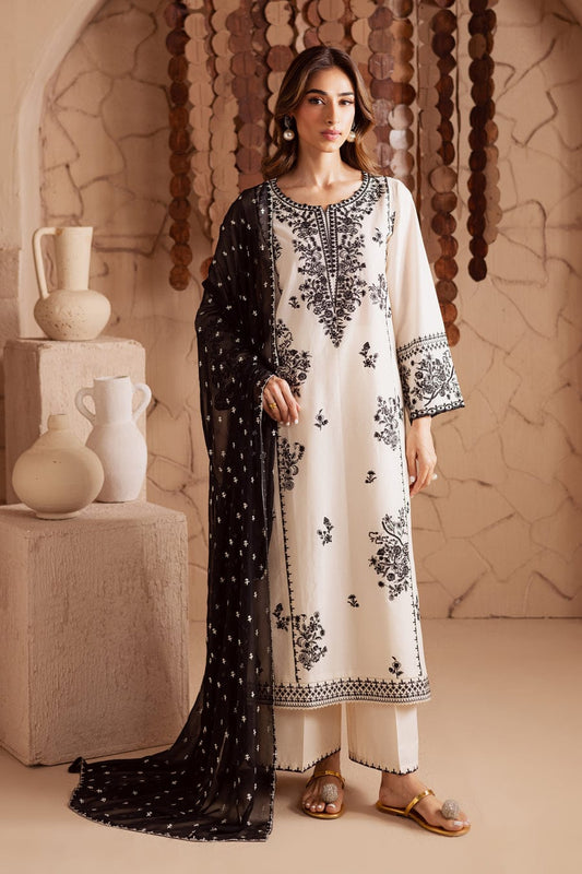 Pearl White Embroided Three piece stitched dress