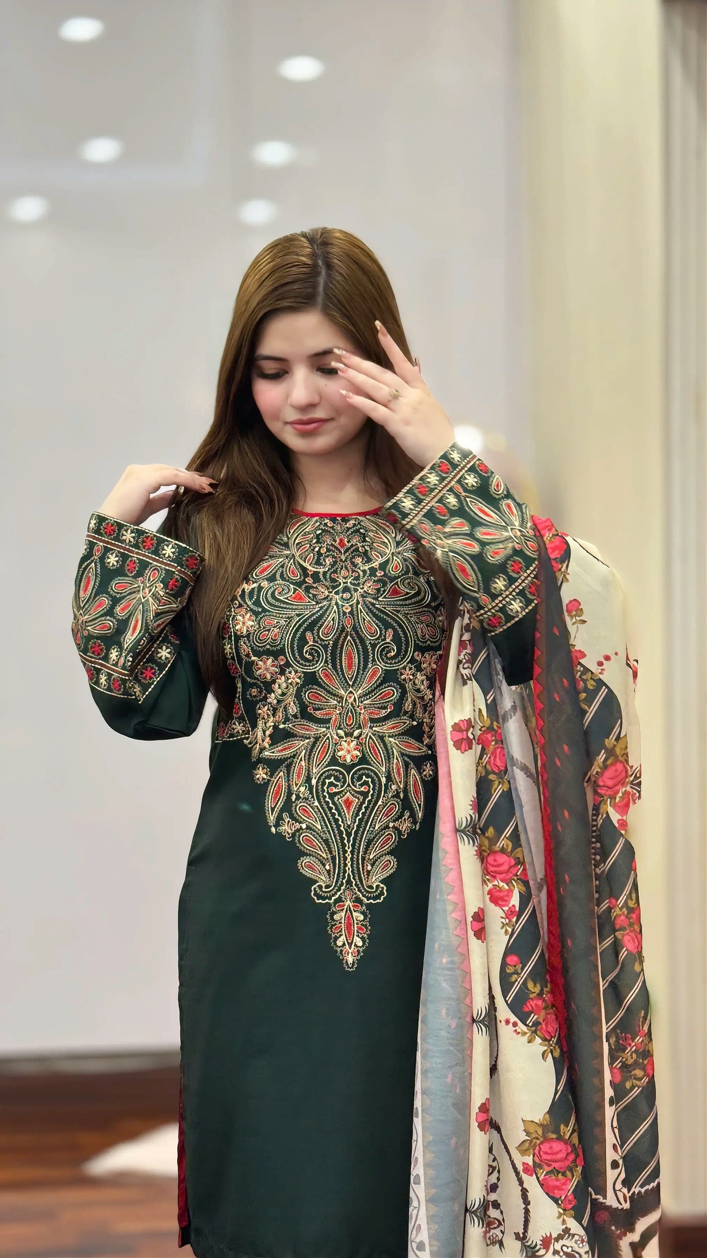 Dinar Embroidered Three piece dress