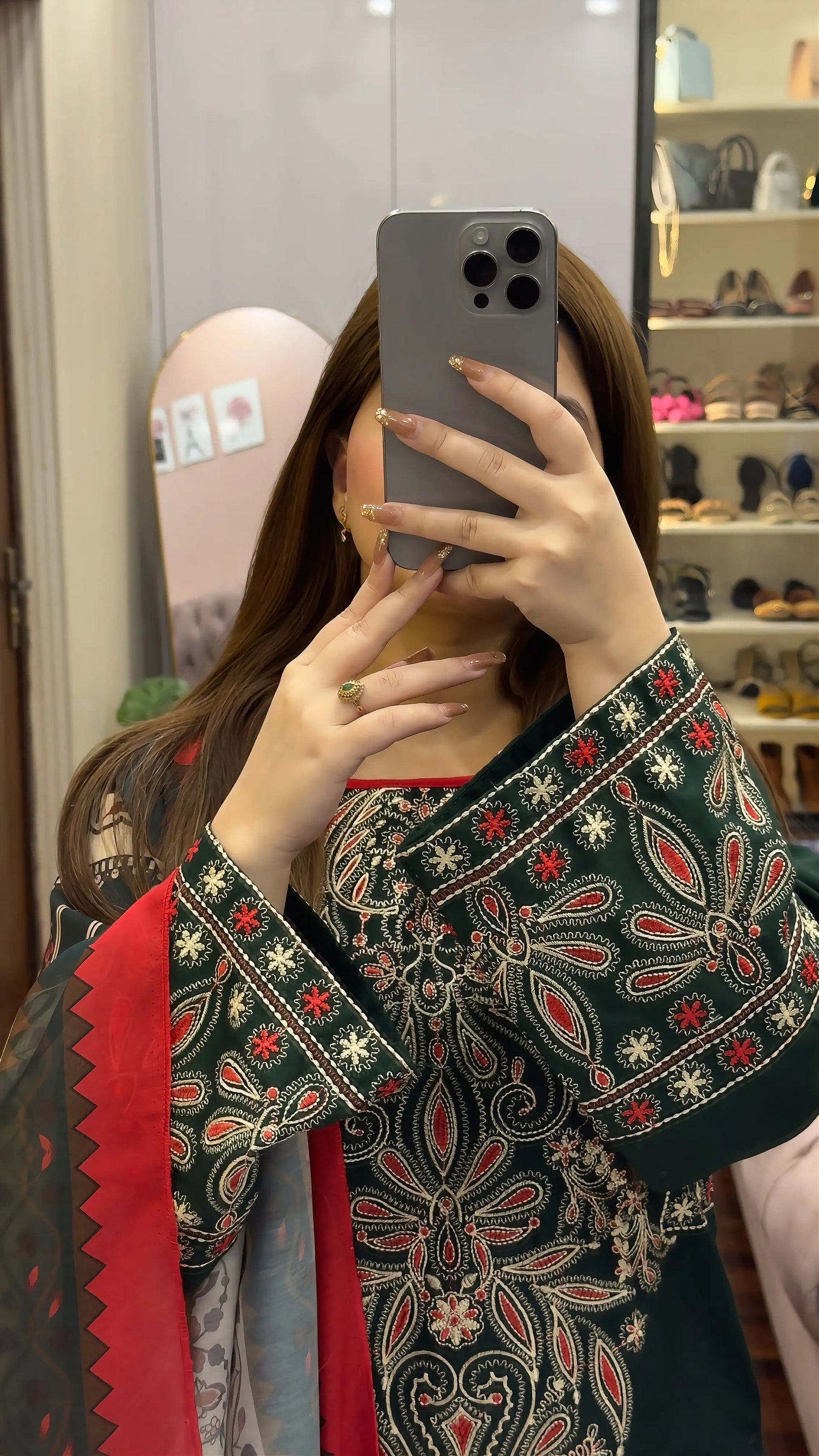Dinar Embroidered Three piece dress