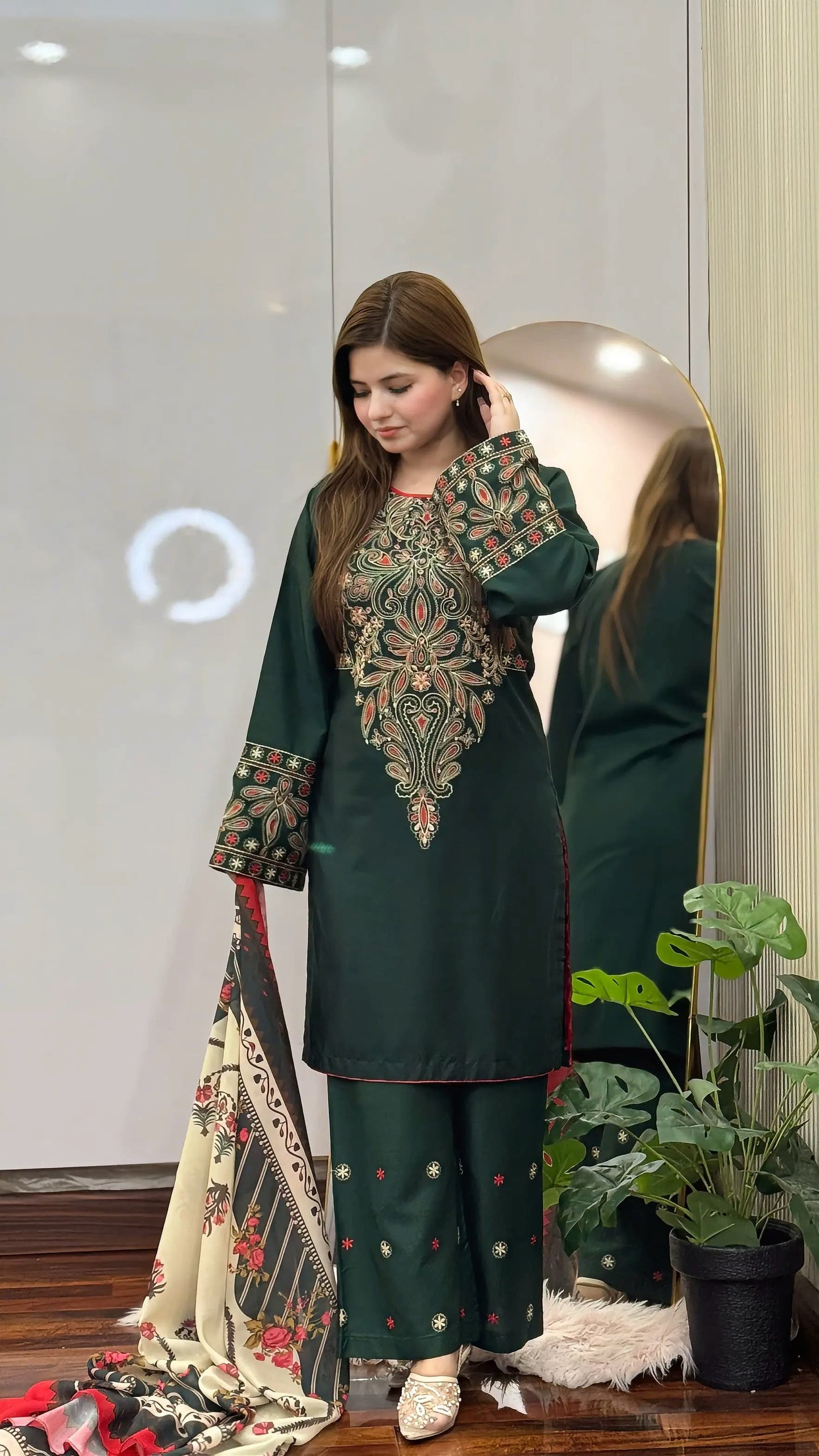Dinar Embroidered Three piece dress